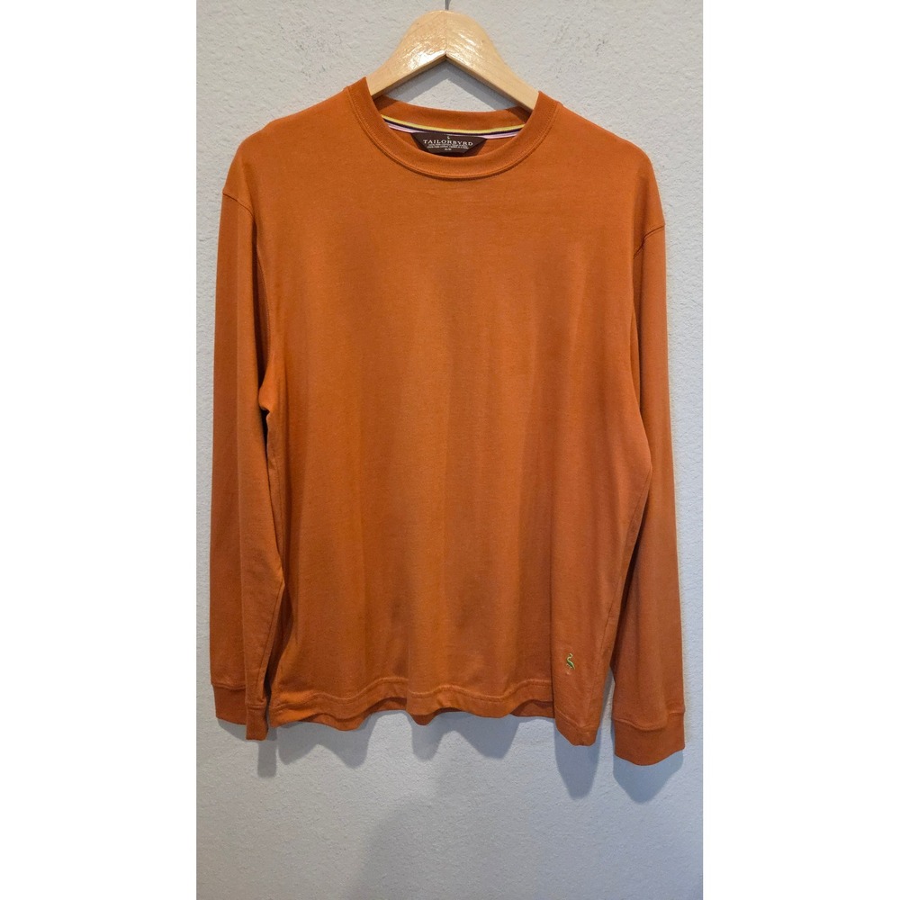 Tailorbyrd Shirt Pima Cotton Long Sleeve Crew Neck Regular Orange Preppy Men M - Picture 10 of 12